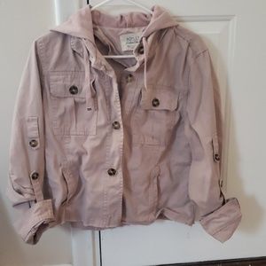 Pink hooded button up jacket